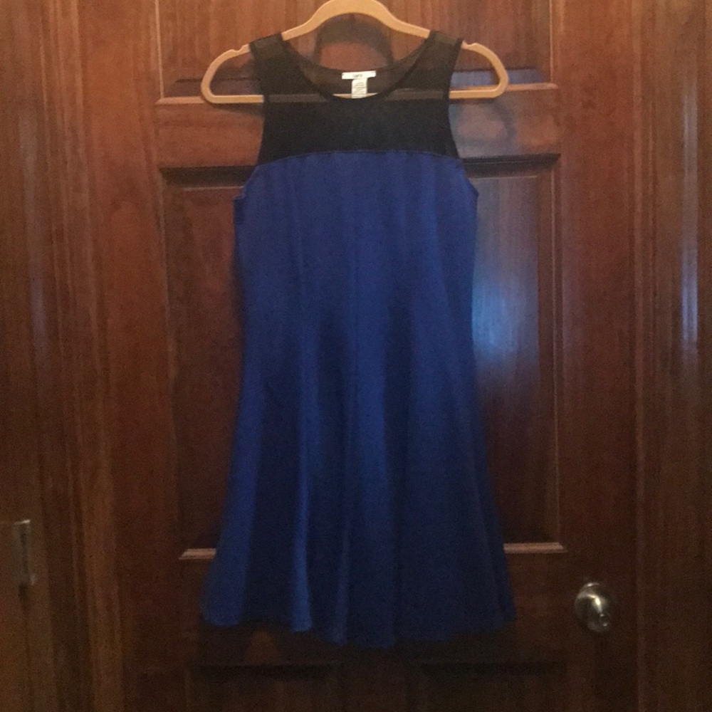 Bar III Blue cocktail dress with black mesh detail
